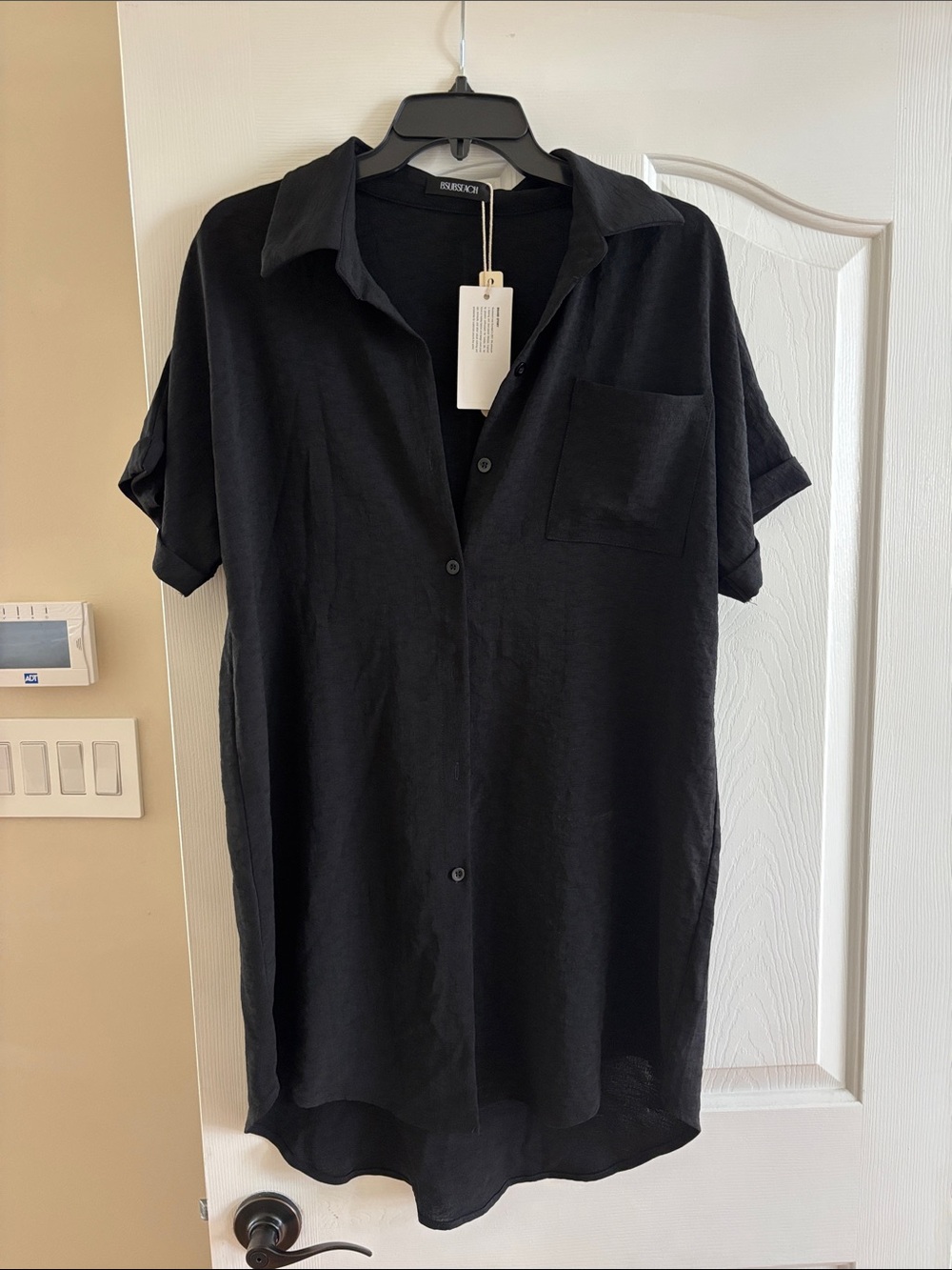 Black Short Sleeve Button-Down coverup
